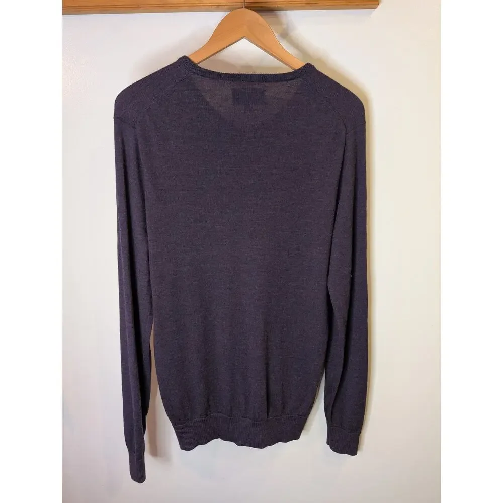 Fairlane 100% Merino Wool Purple V-Neck Pullover Sweater Men's Medium